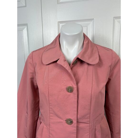 J. Crew Faille Waterproof Peplum Style Women's Rain Coat Pink Button Front Sz 6 - Picture 2 of 9